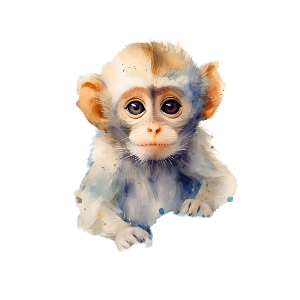 pequeño mono acuarela clipart ai generado png