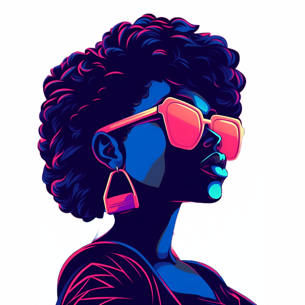 retrowave kvinna i solglasögon 80s ClipArt ai genererad png