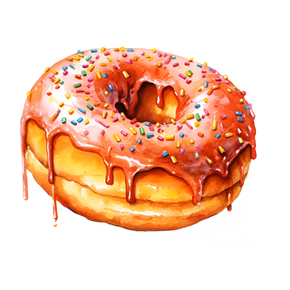 Donut avec arrose aquarelle clipart ai généré png