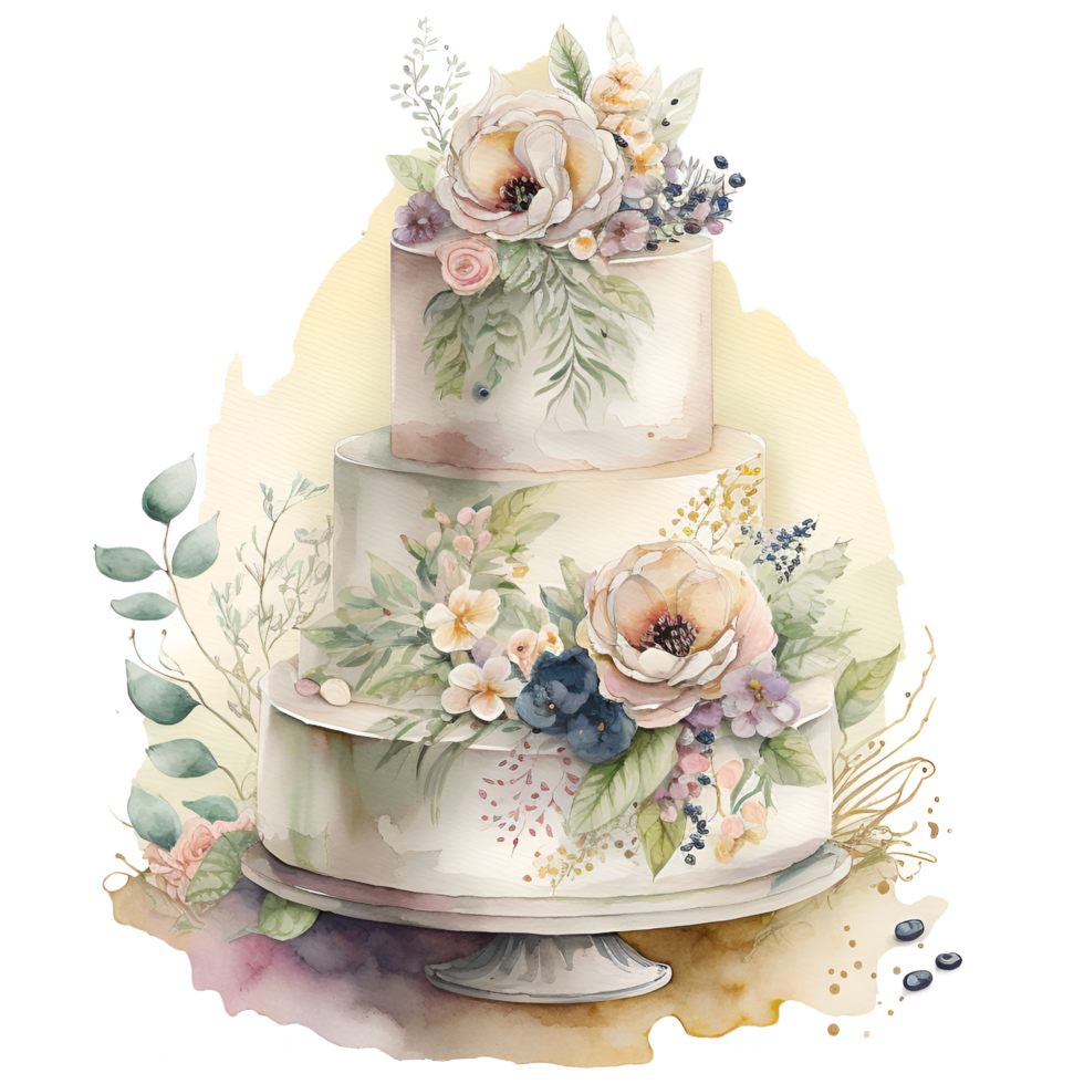 mariage gâteau aquarelle clipart ai généré png