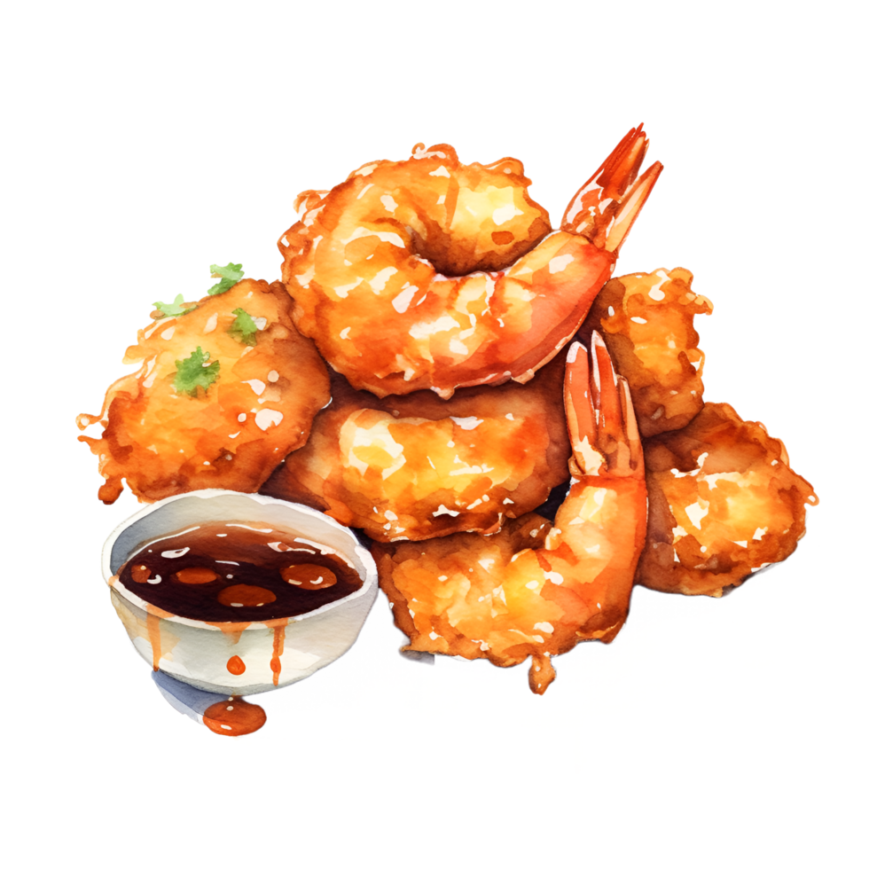 Fried Shrimp Watercolor Clipart png