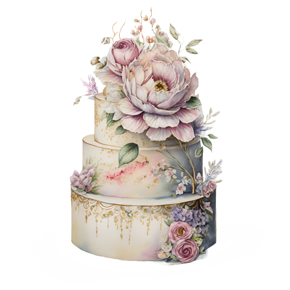 mariage gâteau aquarelle clipart ai généré png