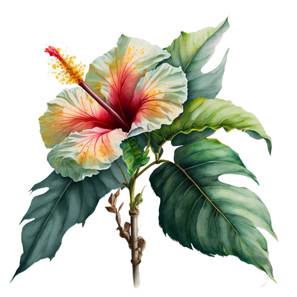 hibisco flor acuarela clipart ai generado png