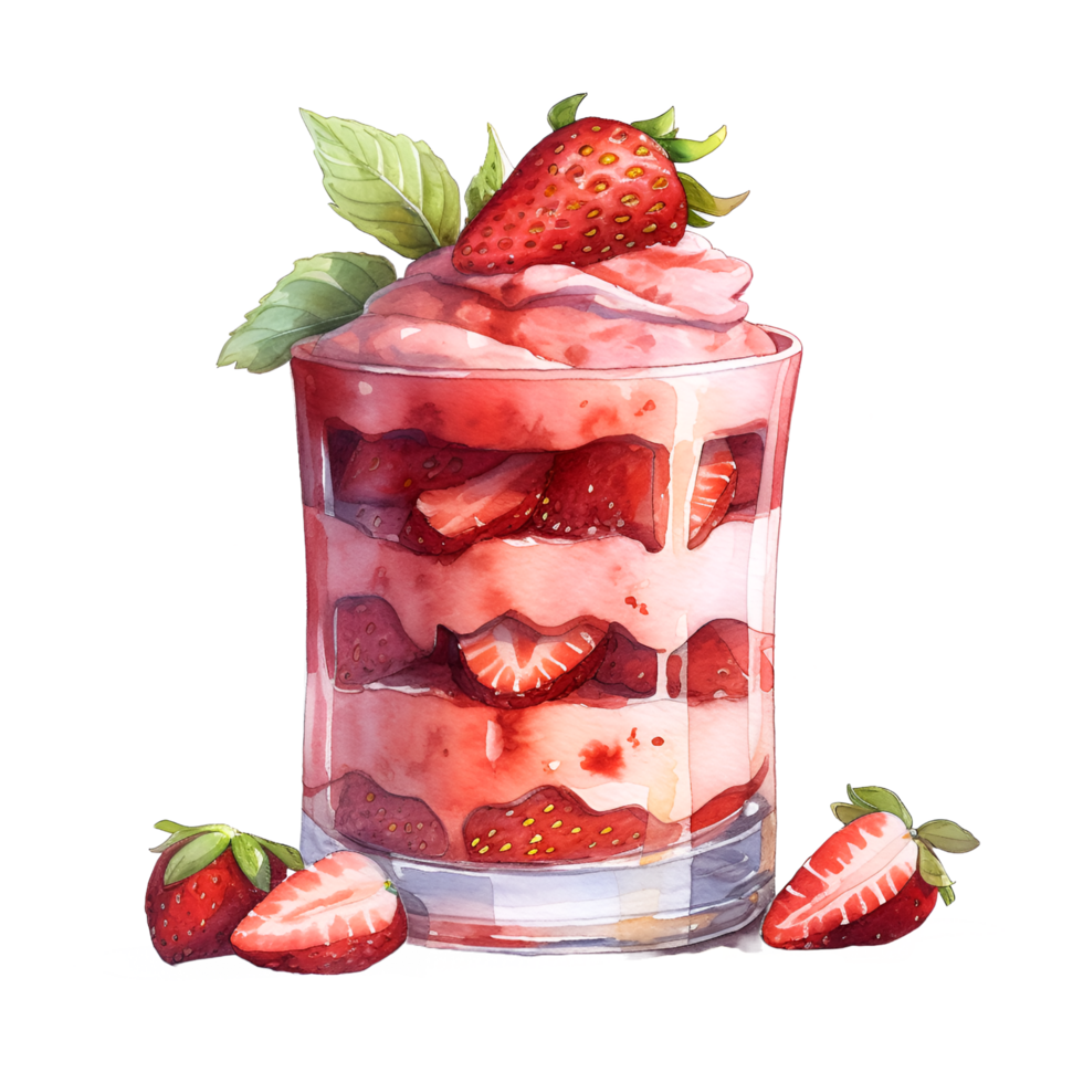 fraise parfait aquarelle clipart ai généré png