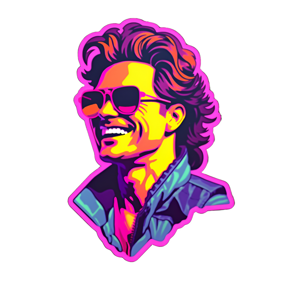 retrowave hombre en Gafas de sol Años 80 clipart ai generado png