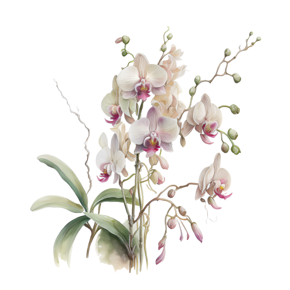 orquídea flores planta acuarela clipart ai generado png