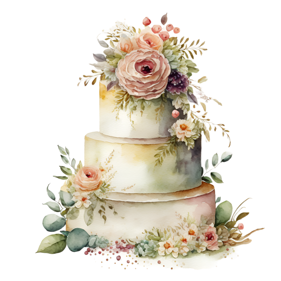 mariage gâteau aquarelle clipart ai généré png