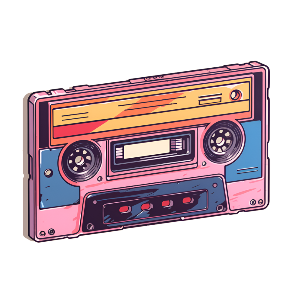 retrowave casete cinta Años 80 clipart ai generado png