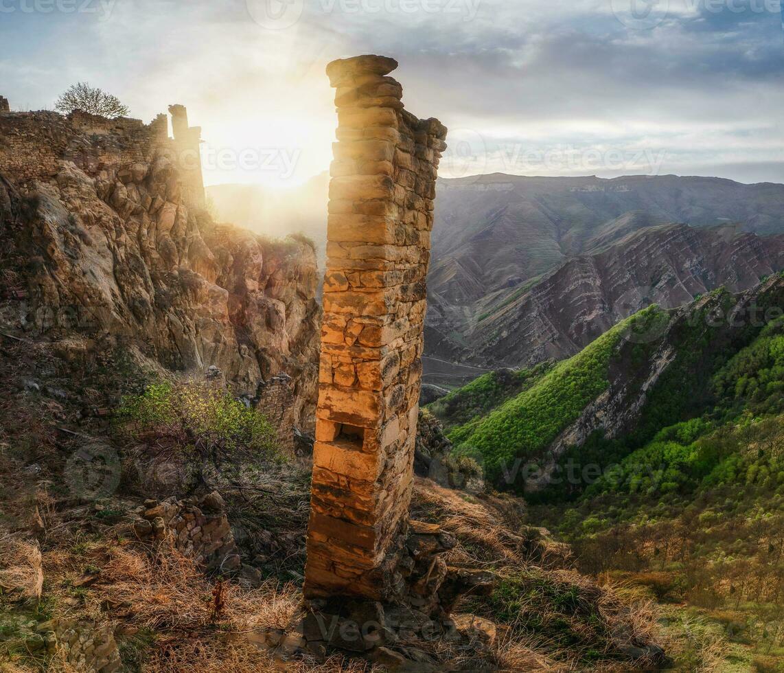 Abandoned ethnic aul. Old abandoned ghost town of Gamsutl, Dages photo