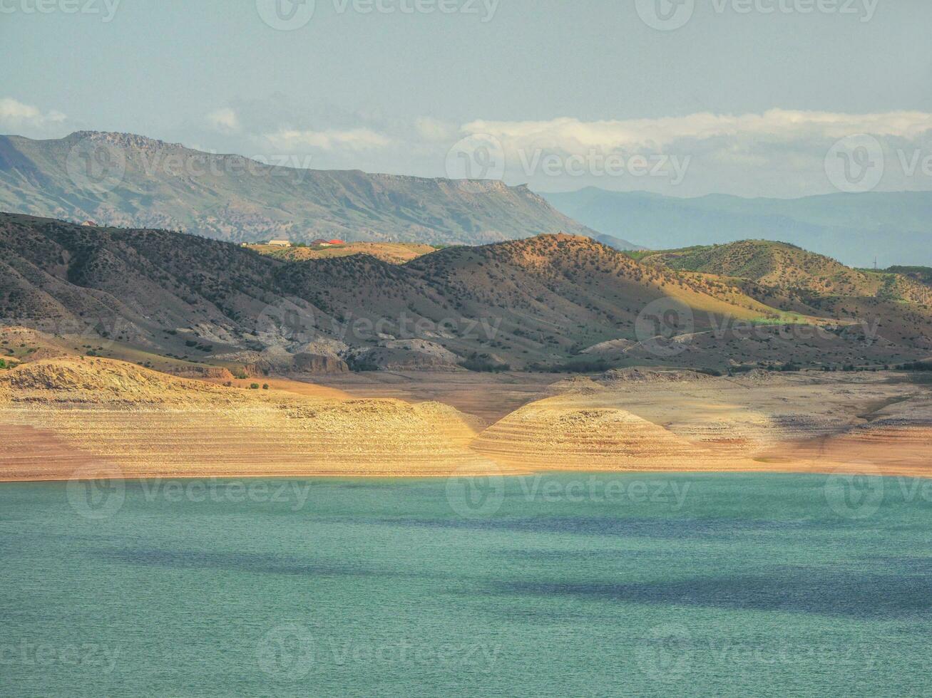 Futuristic views of the canyon and reservoir. Chirkeyskoye reservoir is the largest artificial reservoir in the Caucasus. Dagestan photo