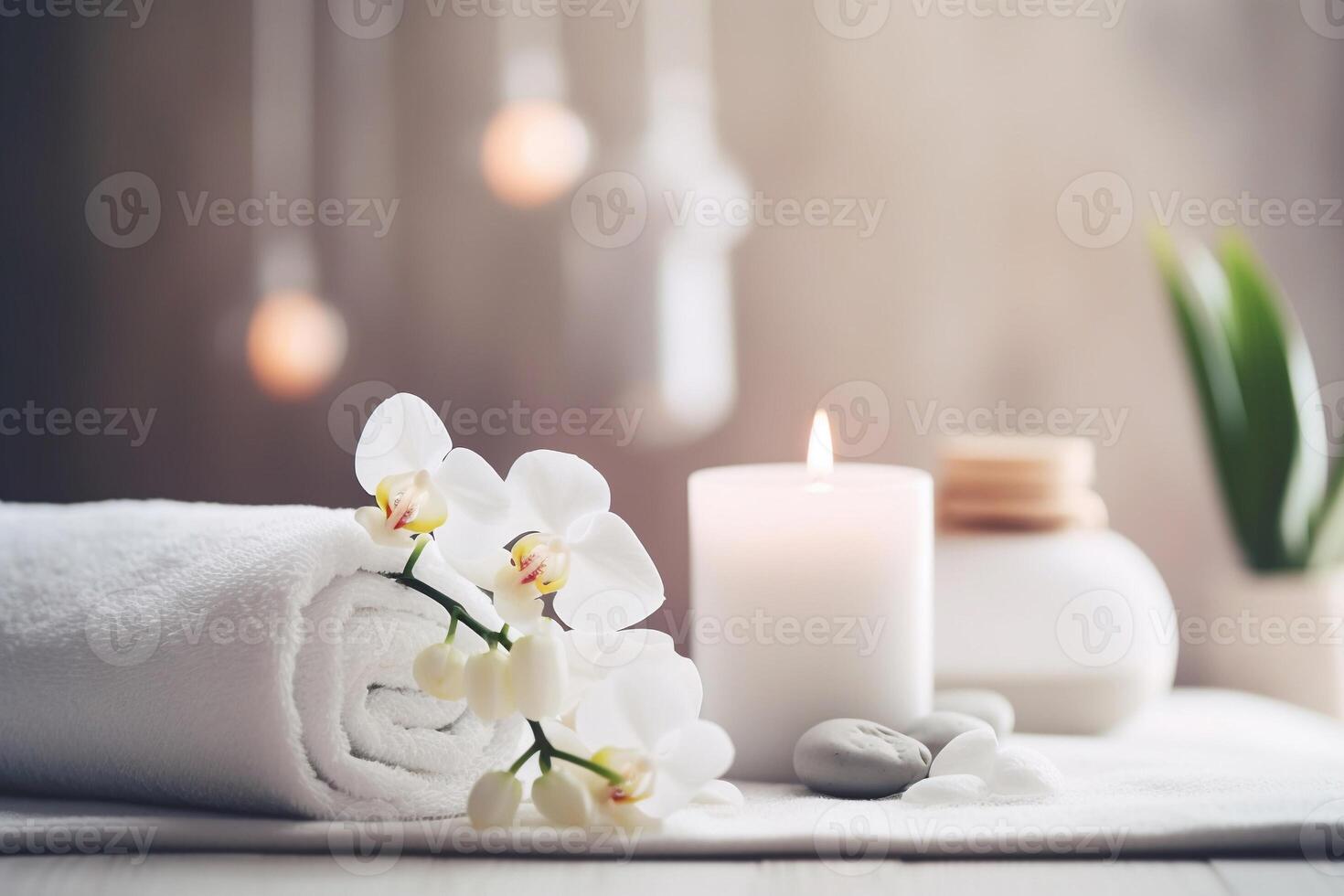 Spa composition with candles on the table ai generate photo