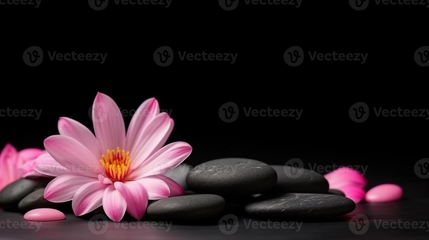 Zens stone with pink flower ai generate photo