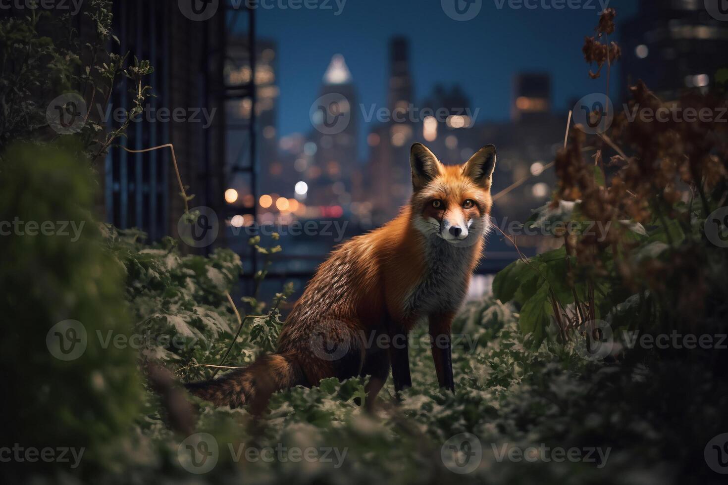 Portrait red fox on the forest ai generate photo