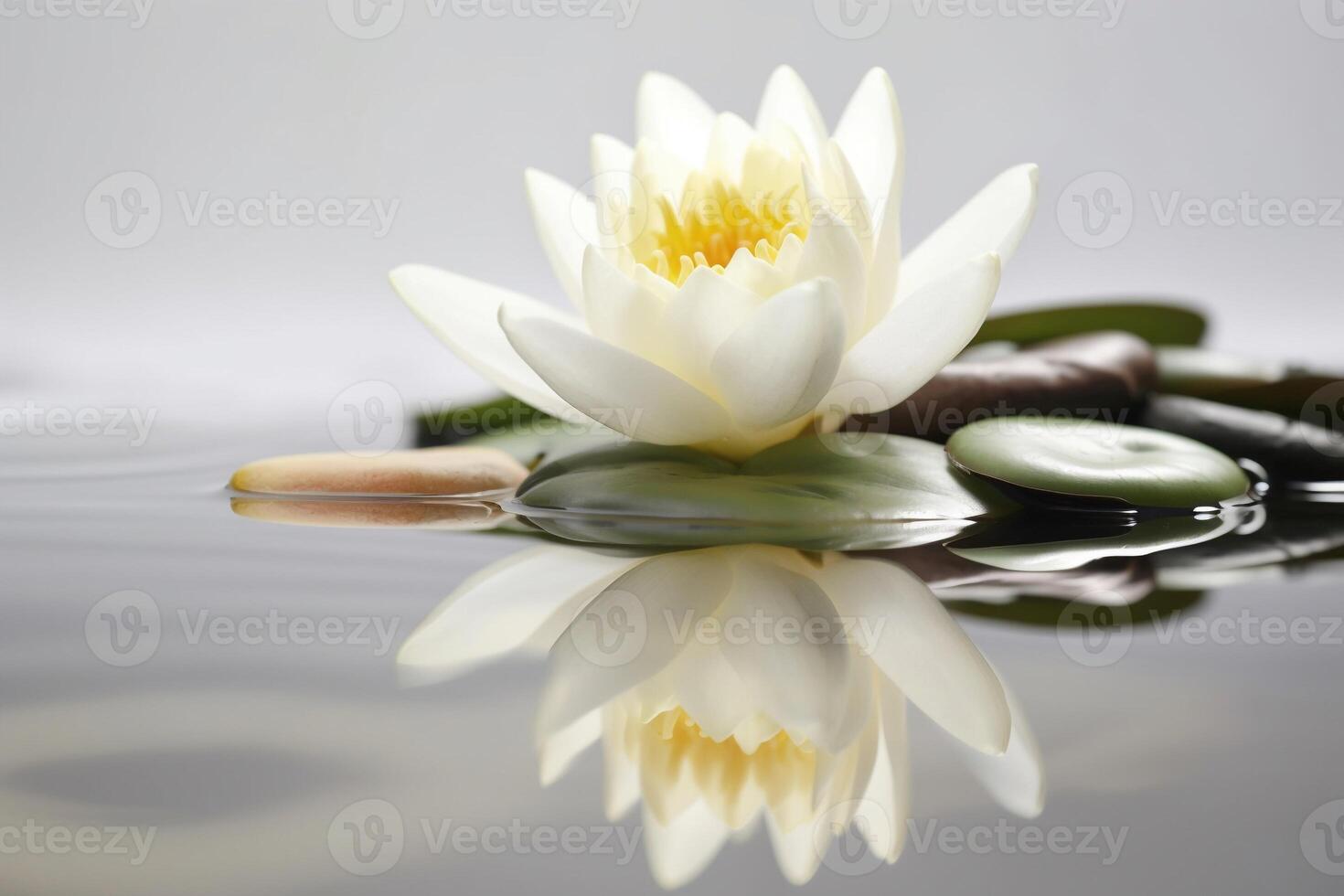 Beautiful lotus with stone on the water ai generate photo