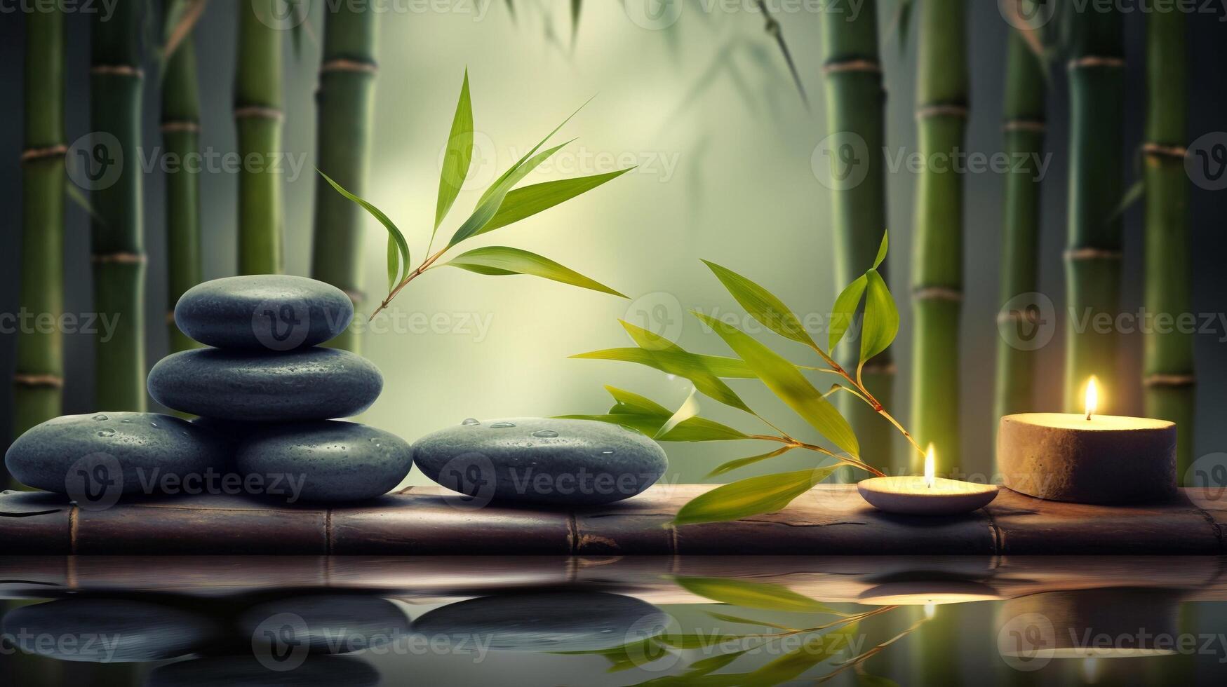 Beautiful zen garden with bamboo background ai generate photo