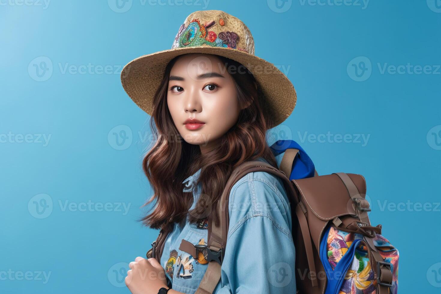 Portrait a beautiful woman tourist ai generate photo