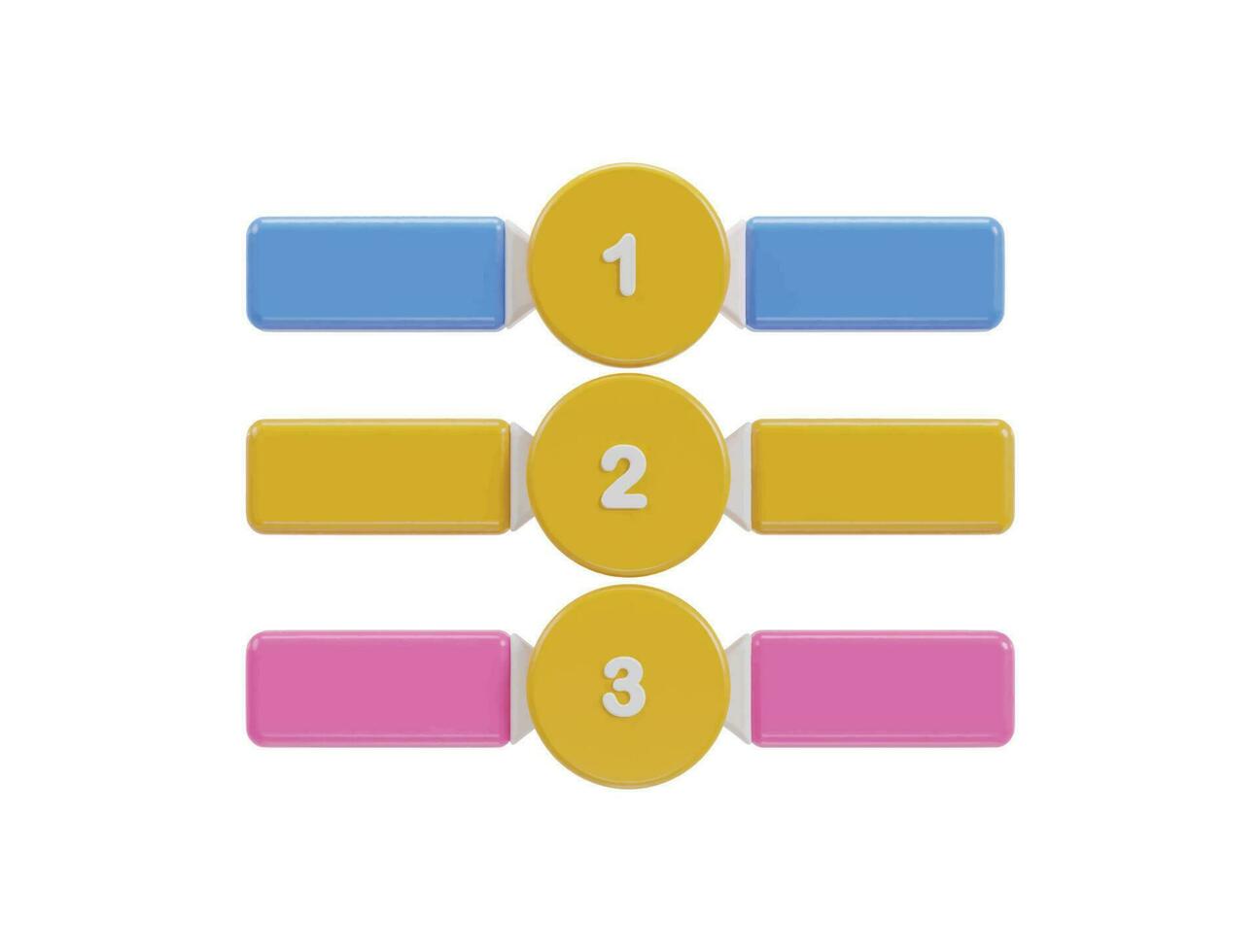 Tres vistoso botones con el número de 1, 2 y 3 en ellos vector