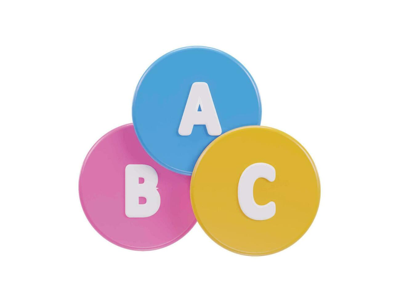 three circles with the letters of a b and c on them vector