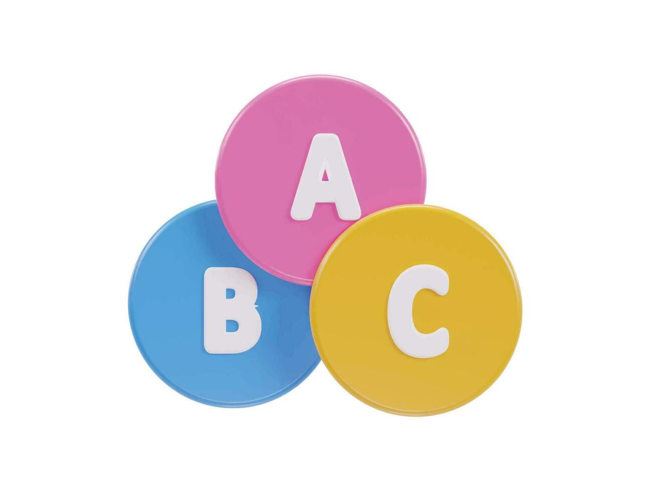 three circles with the letters of a b and c on them vector