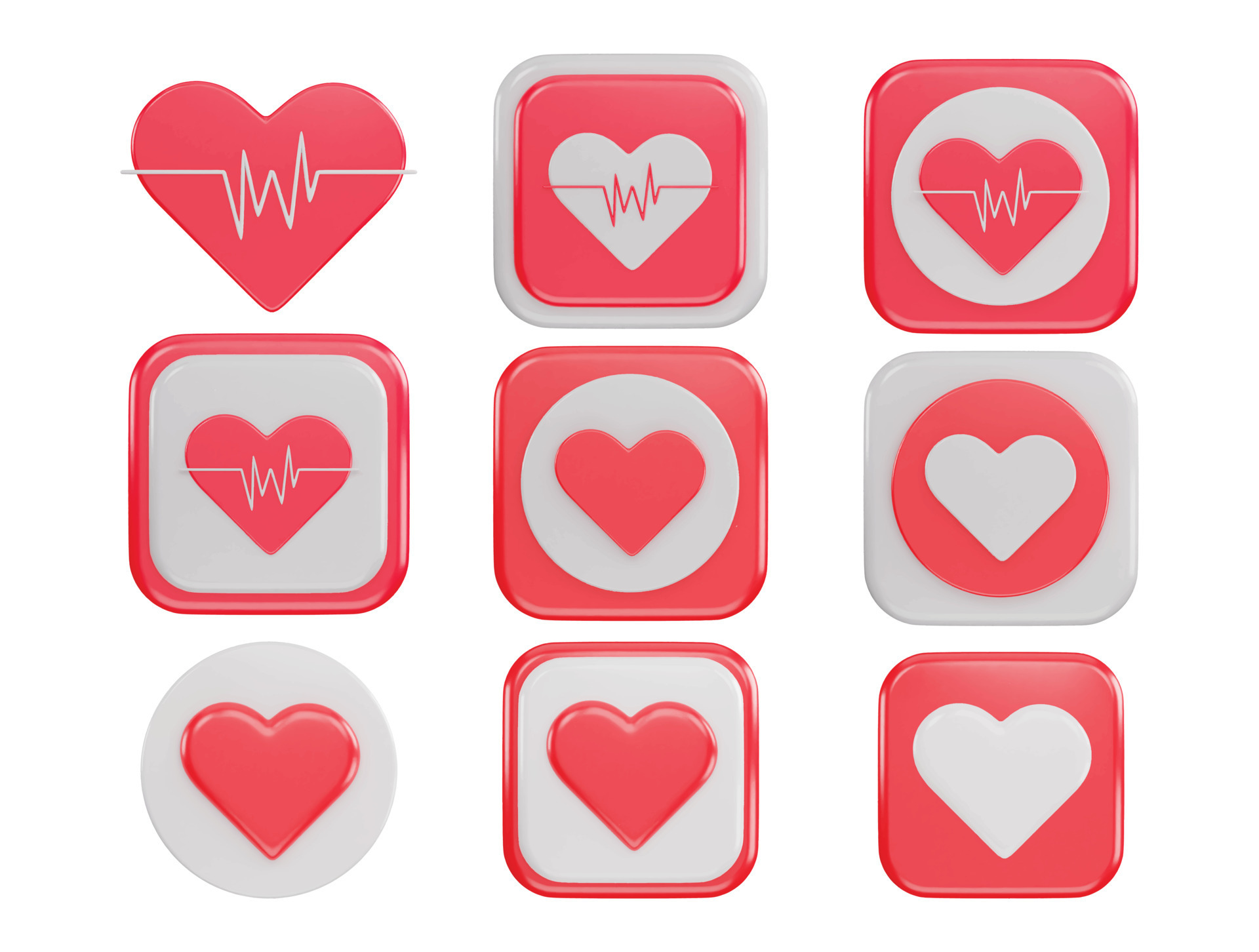 A red and white heart icon with a heart and a line of heart icons