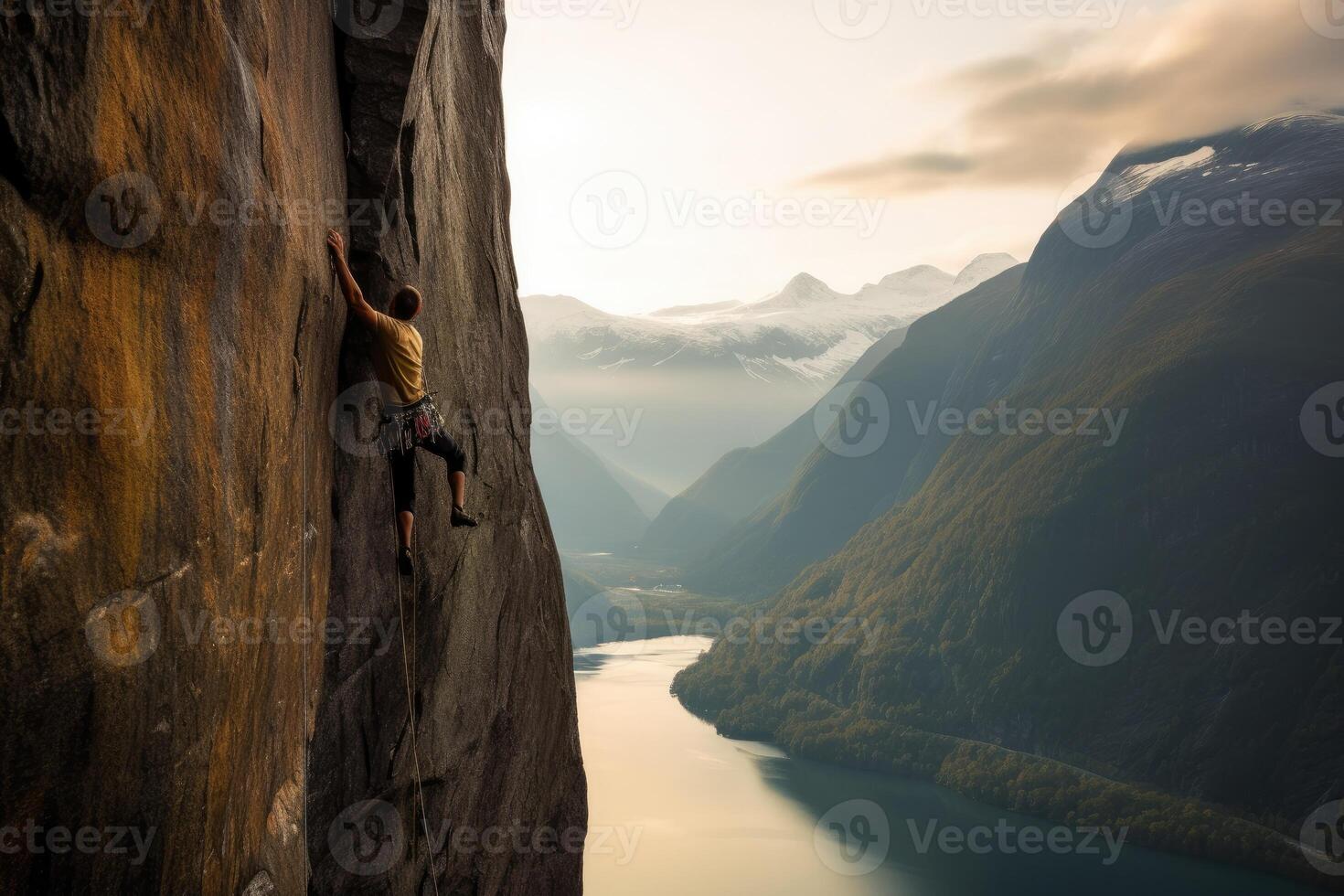 Portrait someone is climbing a mountain ai generate photo