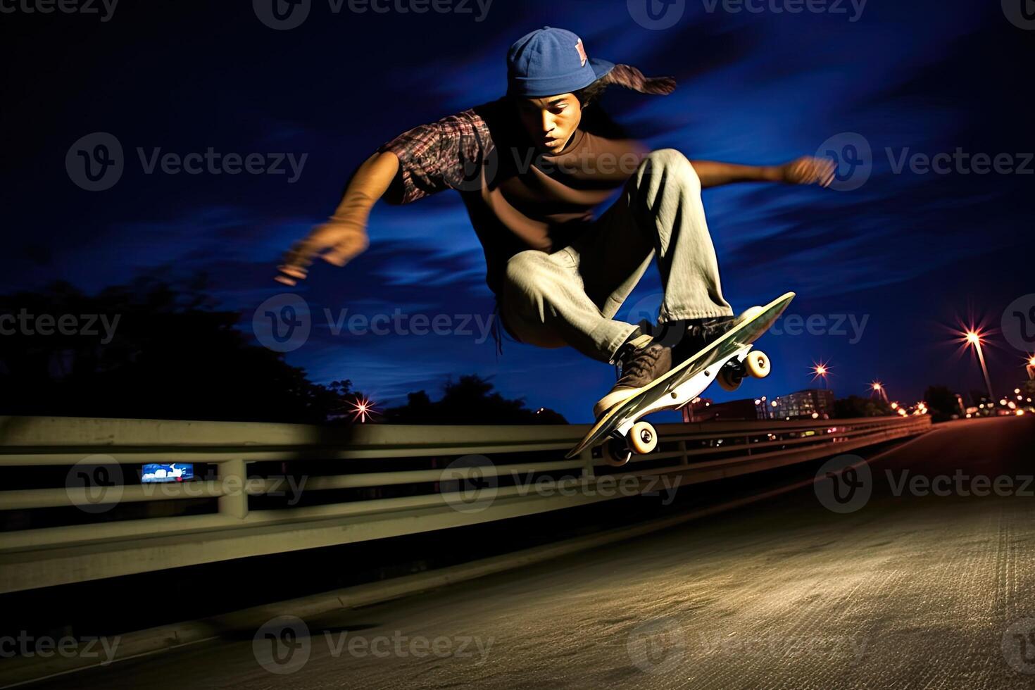 Man playing skateboard on skate park ai generate photo