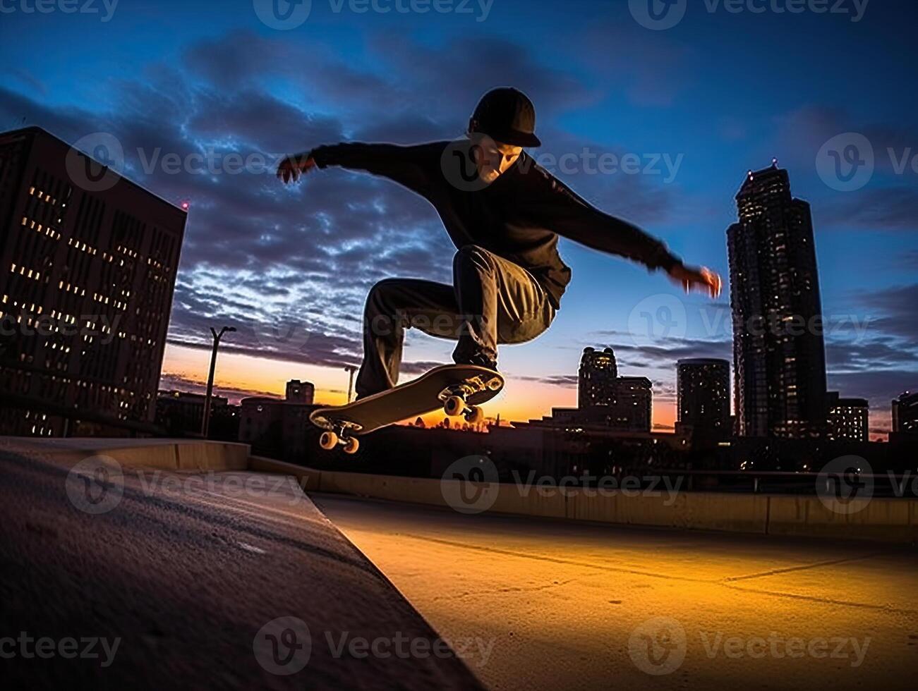 Man playing skateboard on skate park ai generate photo