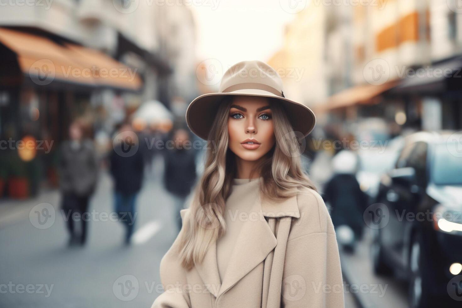 Portrait a beautiful woman wearing hat ai generate photo
