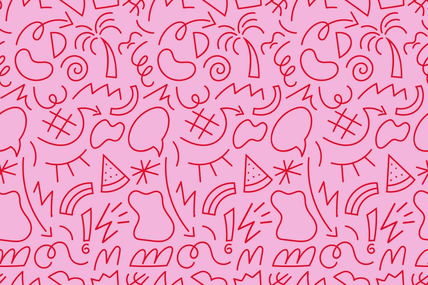 Retro 80's - 90's memphis seamless pattern with hand drawn doodle elements. Vector illustration.