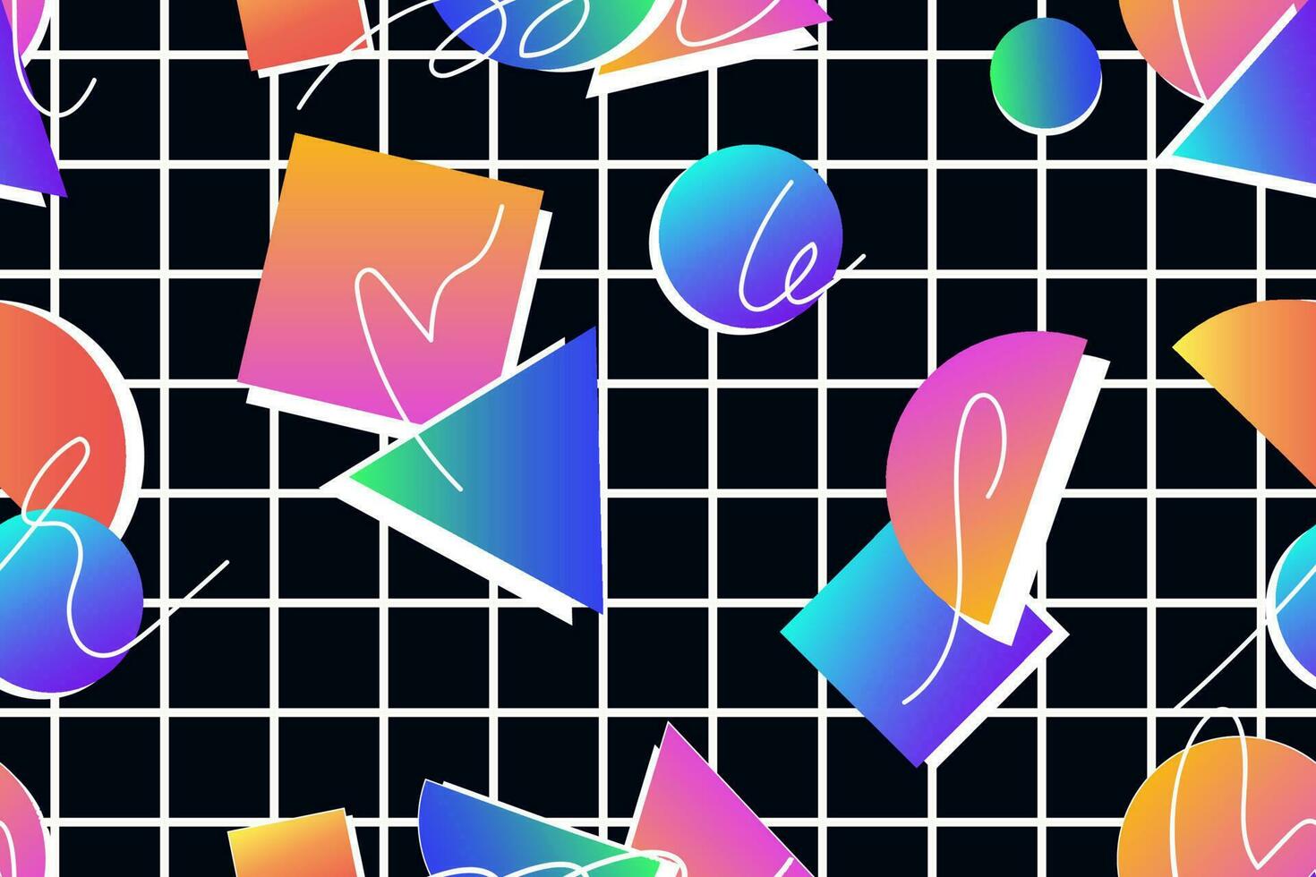 Retro 80's - 90's memphis seamless pattern with multicolored abstract geometric shapes. Vector illustration.