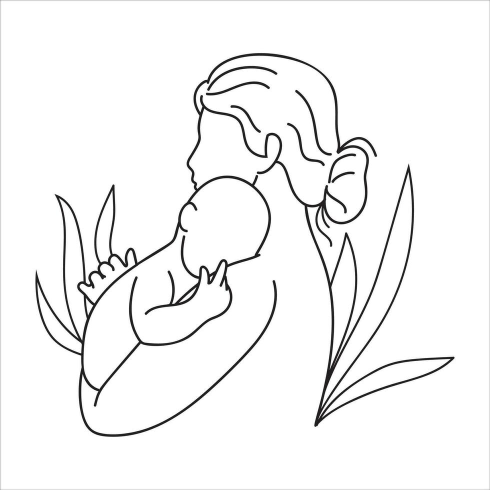 Continuous line drawing of mother holding her newborn baby. Mothers line art style of vector illustration, Mother's Day and Celebration and Maternity.