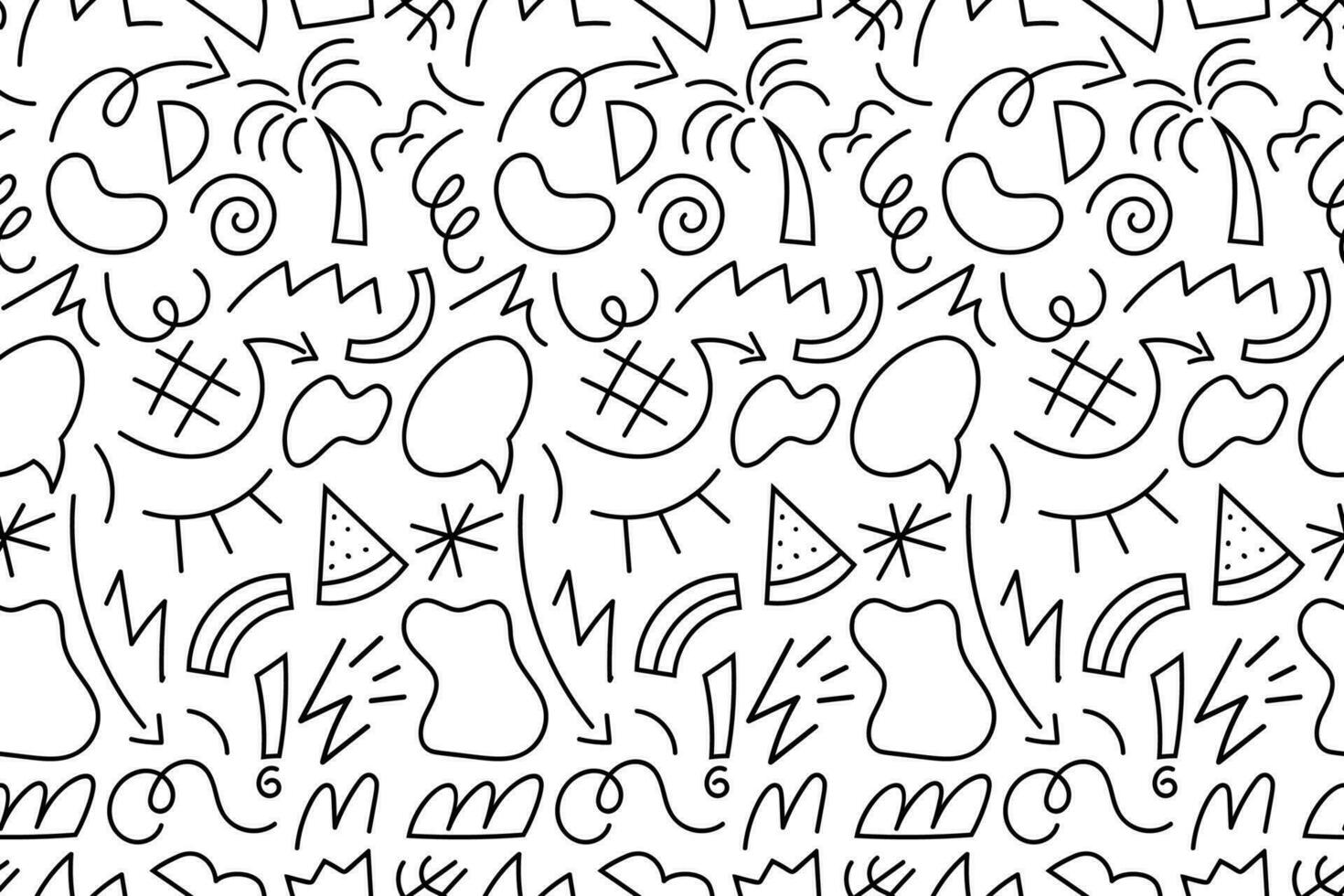 Retro 80's - 90's memphis seamless pattern with hand drawn doodle elements. Vector illustration.