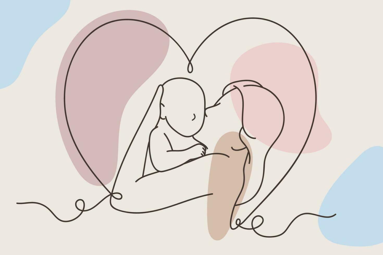 madre y bebé en amor. continuo línea dibujo. vector ilustración.