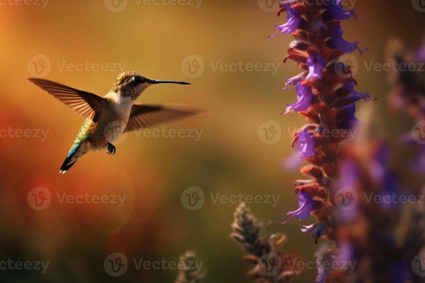 Portrait hummingbird with flower ai generate photo