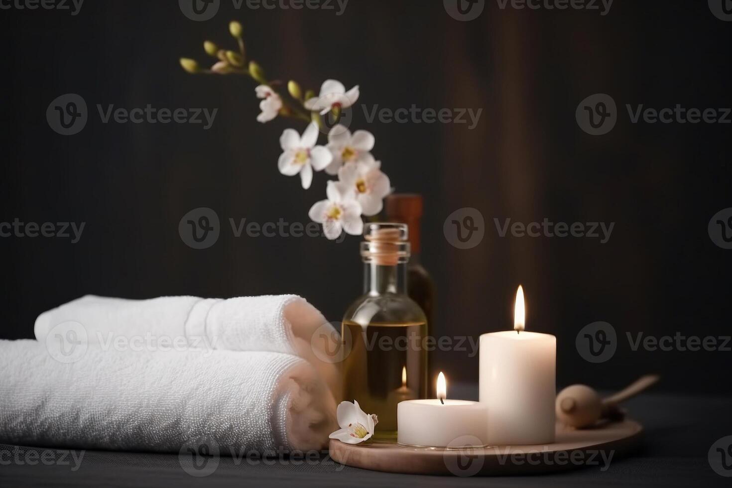 Spa composition with candles on the table ai generate photo