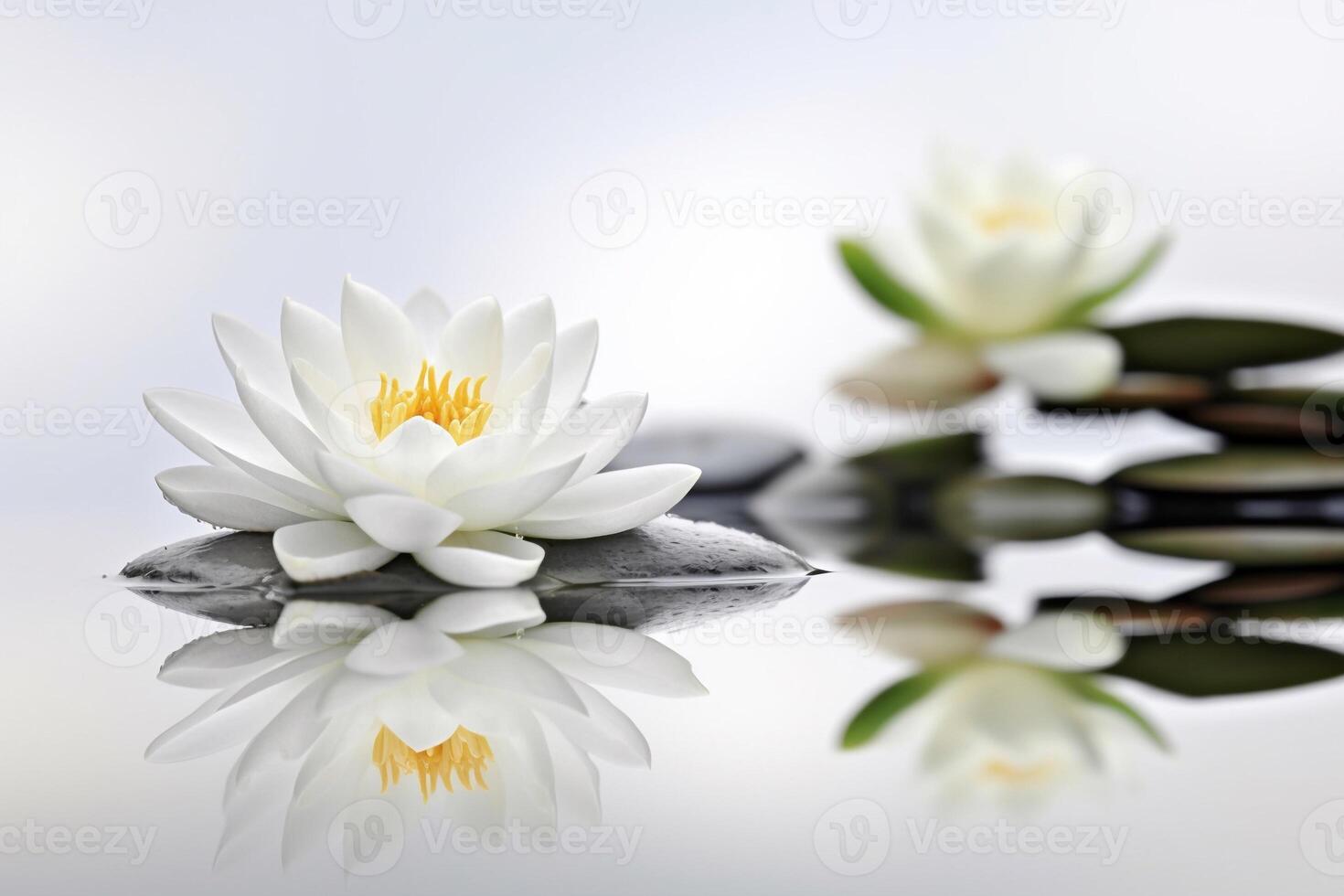 Beautiful lotus with stone on the water ai generate photo