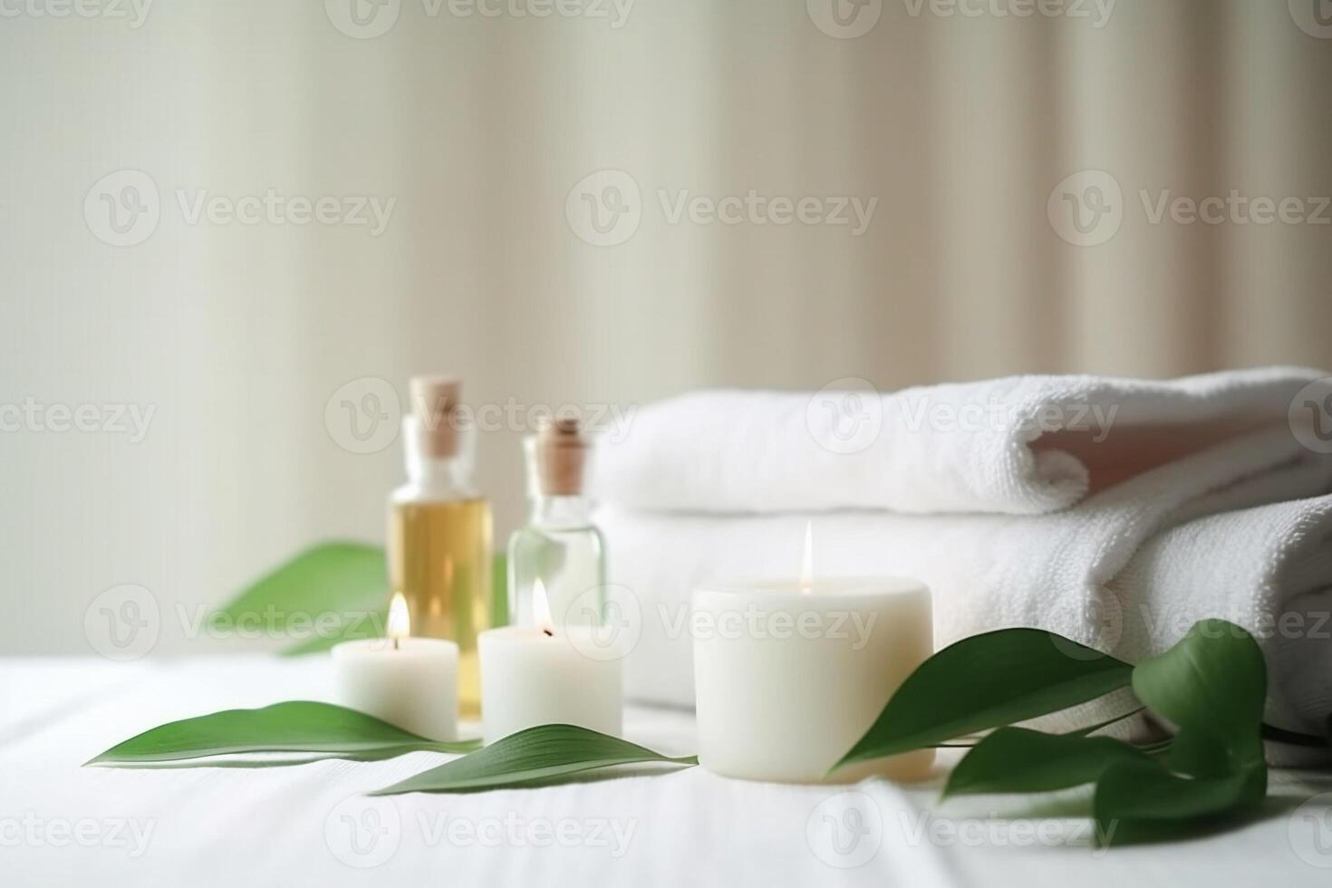Spa composition with essential oil on the table ai generate photo