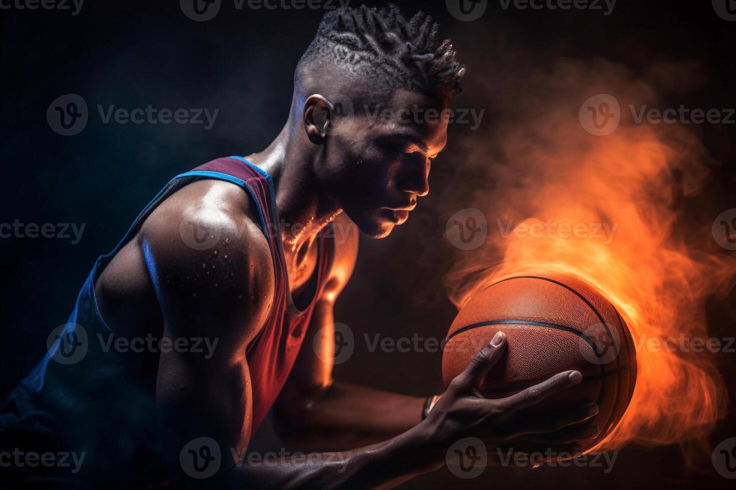 portrait of a basketball athlete on a black background ai generate photo