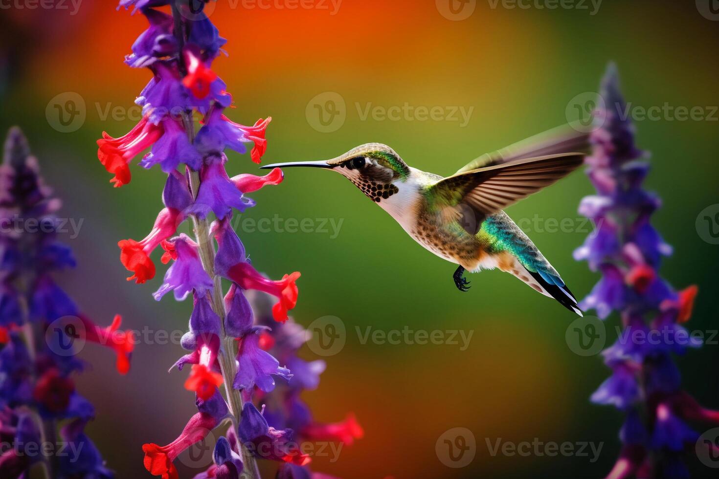 Portrait hummingbird with flower ai generate photo