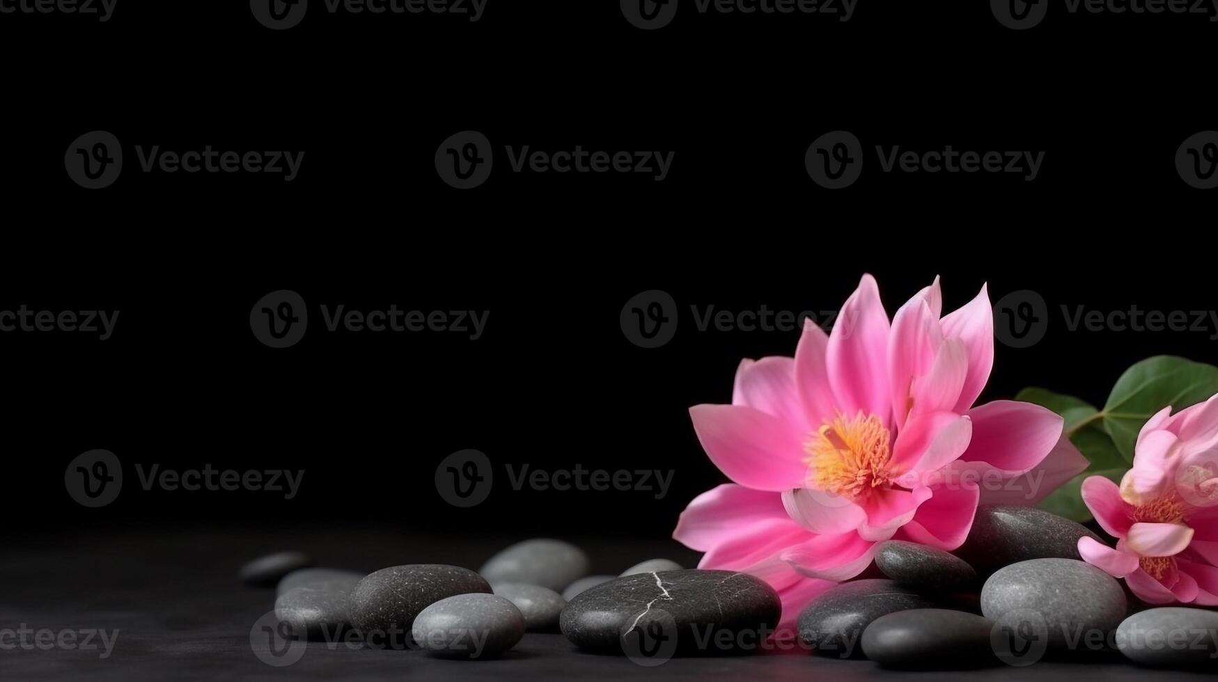 Zens stone with pink flower ai generate photo
