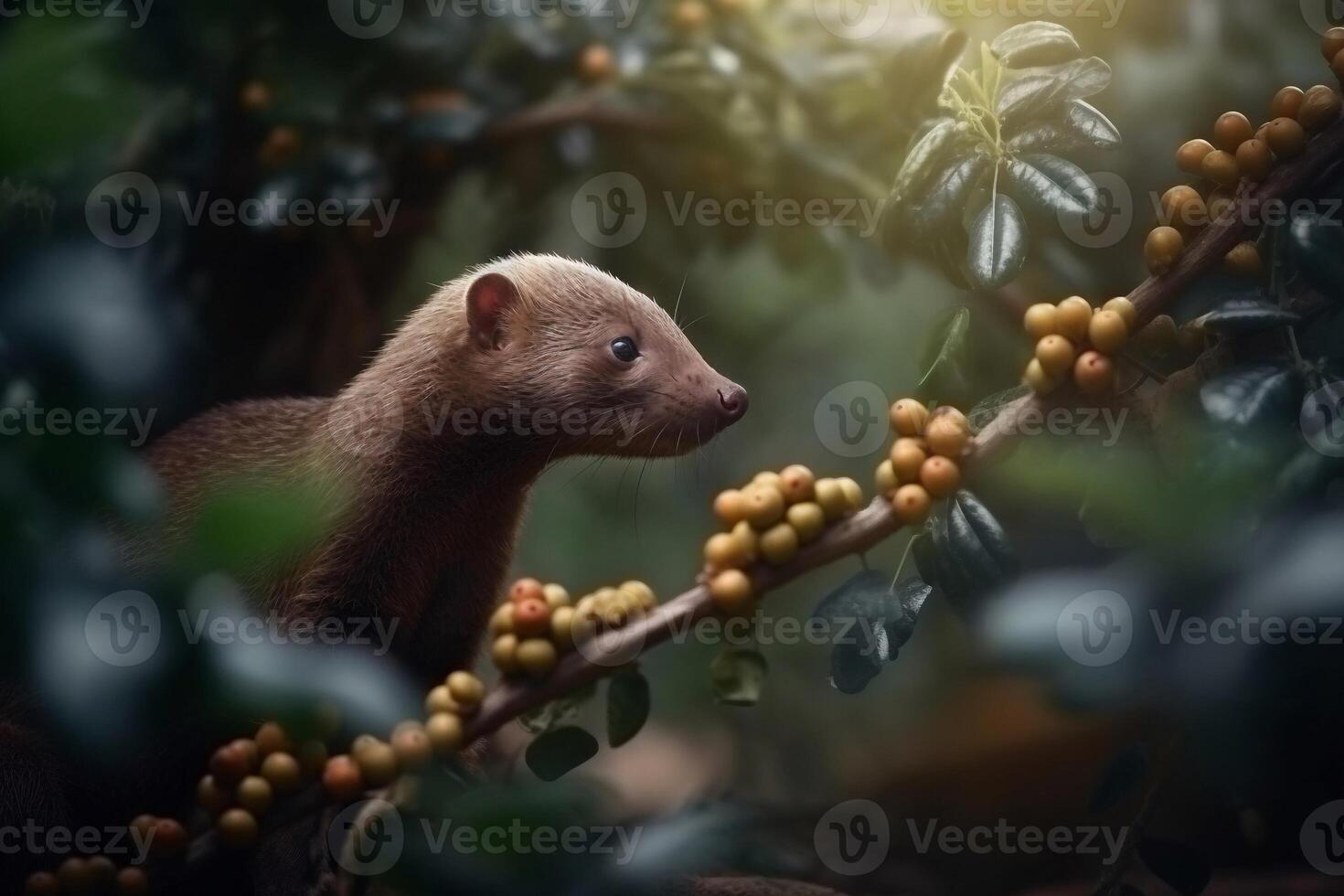 weasel with coffee bean and leaf ai generate photo