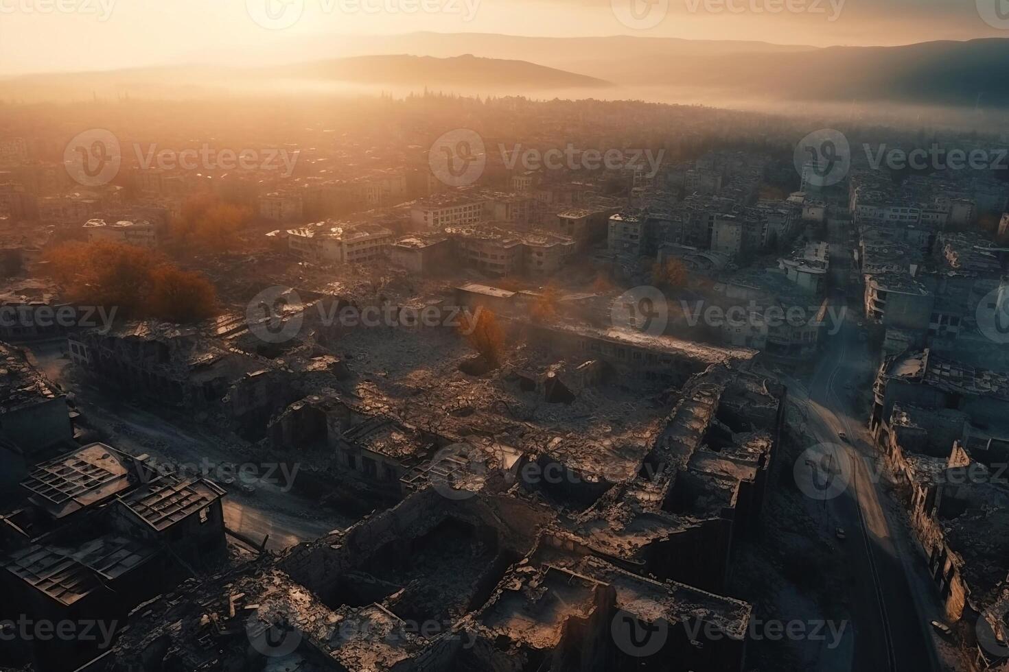 Portrait of a city was destroyed ai generate photo