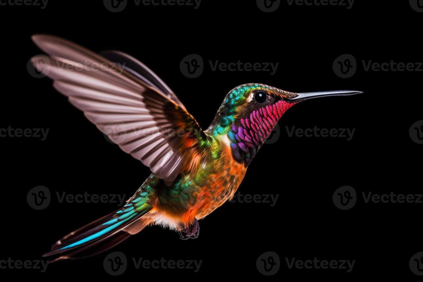 Portrait hummingbird with flower ai generate photo