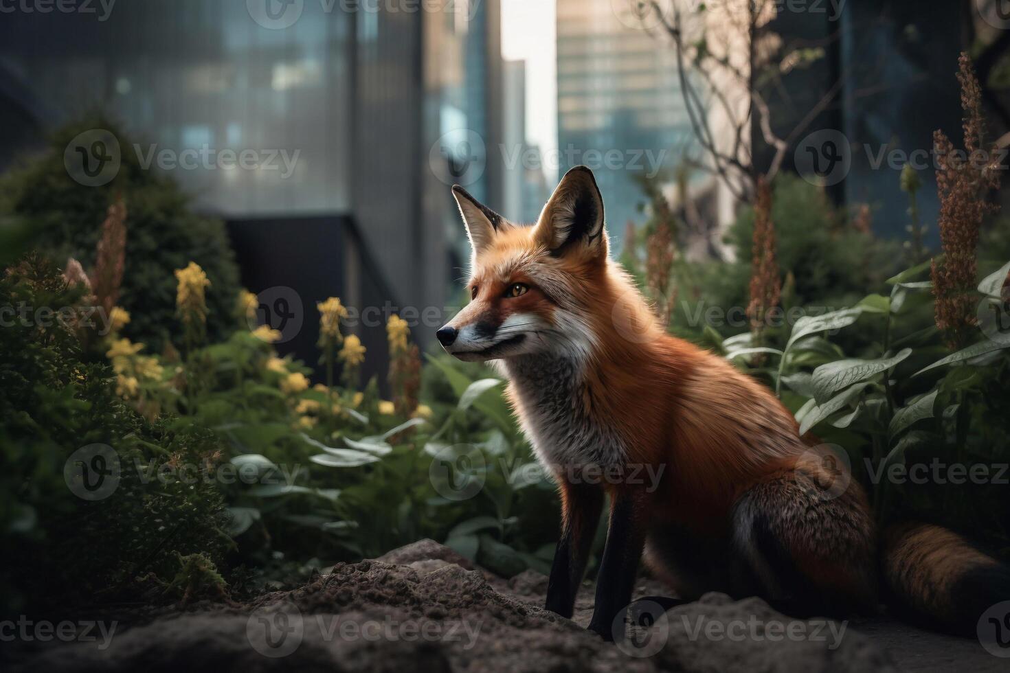 Portrait red fox on the forest ai generate photo