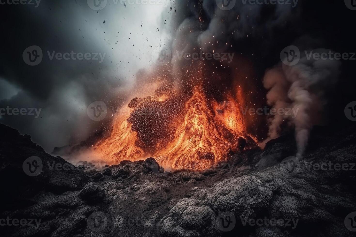 Portrait erupting volcano ai generate photo