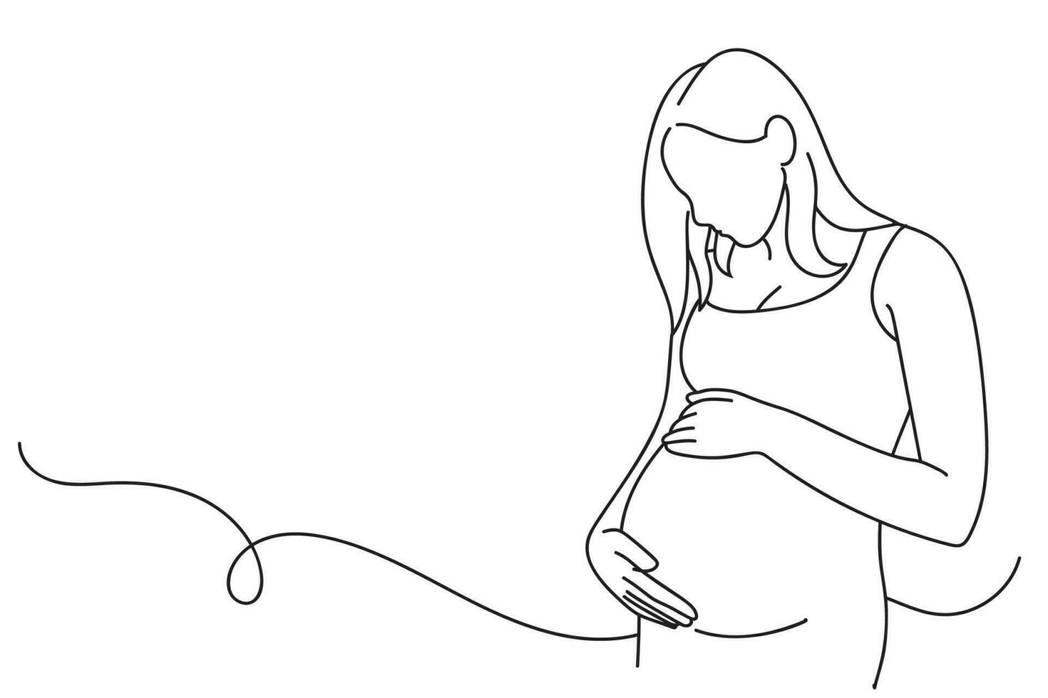 continuo línea Arte dibujo de embarazada mujer conmovedor su barriga. maternidad vector ilustración