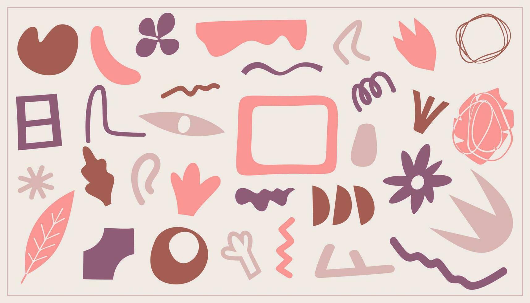 Set of beauty hand drawn various shapes and doodle objects. Abstract modern trendy vector