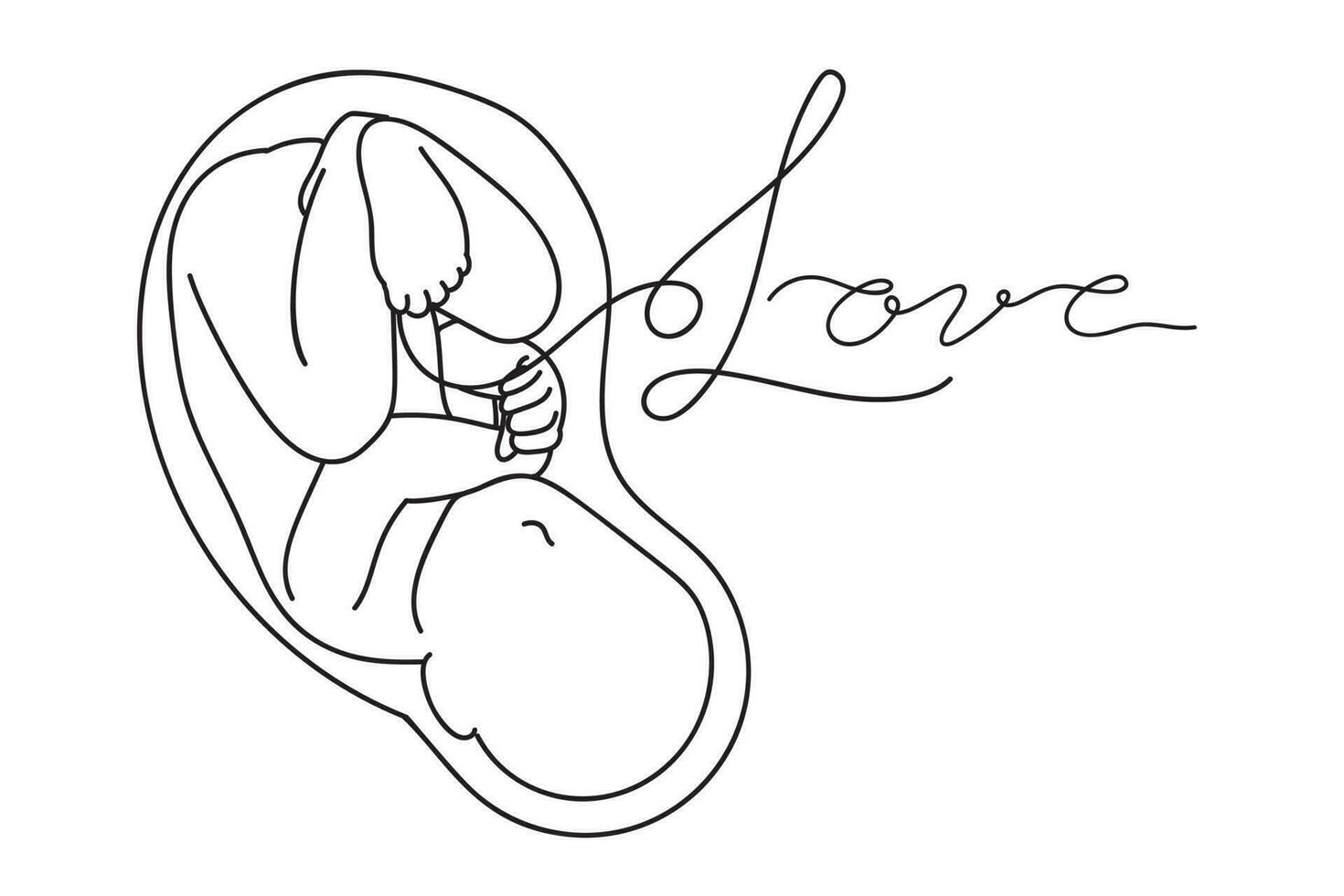 Continuous one line drawing of a lovely baby embryo in the mother womb. Maternity and Fertility line art Vector