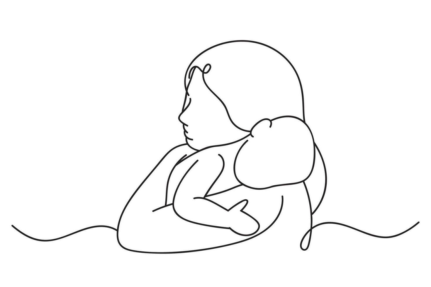 continuo uno línea dibujo de recién nacido bebé dormido en madre manos madre y bebé línea Arte estilo de vector ilustración, madres día celebracion maternidad