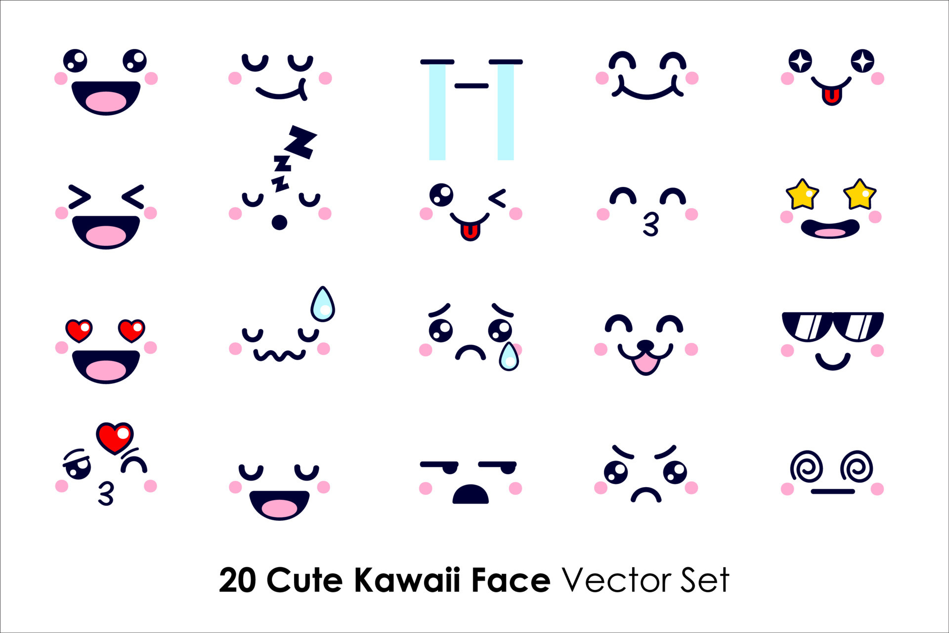 Cute Cartoon of Kawaii Face Expressions with Chibi Style Vector Set ...